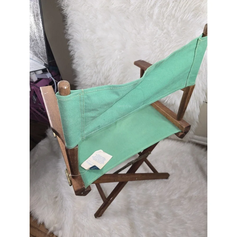Vintage Directors Chair Green Canvas Natural Wood Table Height Foldable OLD!!!